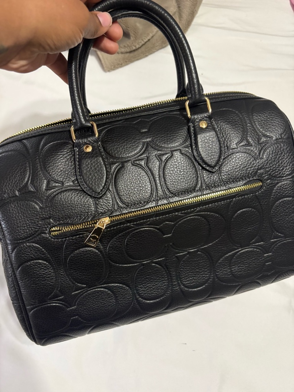 Coach Black Embossed Signature Leather Satchel with Gold HardwareLarge Rowan - Picture 3 of 6